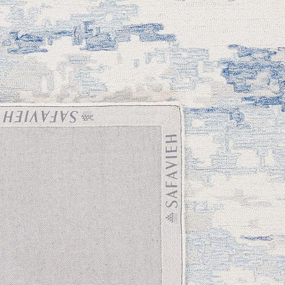 SAFAVIEH Abstract Collection Runner Rug - 2'3" x 20', Ivory & Blue, Handmade Abstract Wool, Ideal for High Traffic Areas in Living Room, Bedroom (ABT465A)