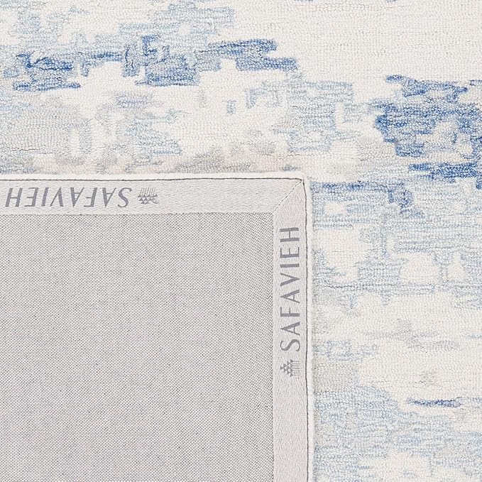 SAFAVIEH Abstract Collection Runner Rug - 2'3" x 16', Ivory & Blue, Handmade Abstract Wool, Ideal for High Traffic Areas in Living Room, Bedroom (ABT465A)