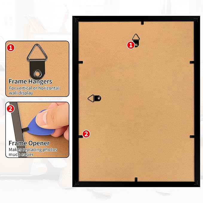 9 x12 Picture Frame, 2 Pack Black Photo Frame with HD Plexiglass, Fits Pictures 6x8 with Mat or 9 x12 Without Mat, Wall Hanging Photo Frames Poster Frames for Collage Wall Decor