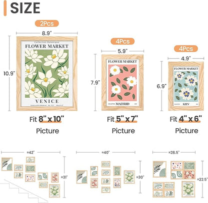 upsimples 10 Pack Picture Frames Collage Wall Decor for Mounting or Tabletop Display, Photo Gallery Frame Set for Family, Multi Sizes Including 8x10, 5x7, 4x6, Natural