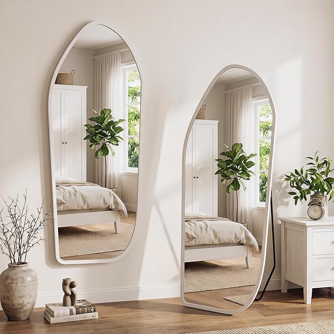 Suidia Full Length Mirror, Oversized Floor Mirror with Solid Wood Frame, Large Standing Mirror for Bedroom Living Room, Wood Art Style, White, 68" L x 26" W