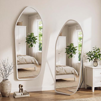 Suidia Full Length Mirror, Oversized Floor Mirror with Solid Wood Frame, Large Standing Mirror for Bedroom Living Room, Wood Art Style, White, 68" L x 26" W