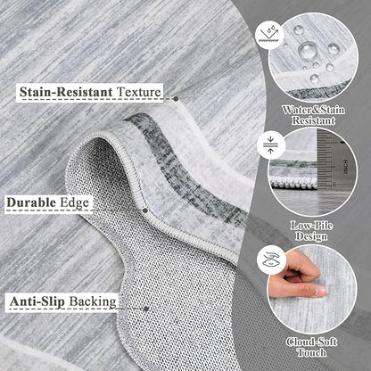 GarveeHome Washable Runner Rug 2x6 Kitchen Hallway Scalloped Rugs Non Skid Stain-Resistant Washable Modern Solid Soft Scalloped Entryway Carpet Runner for Bathroom Laundry Room Bedside(Grey, 2x6)