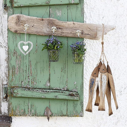 Wooden Fish Decor Hanging Wood Decorations for Wall, Rustic Nautical Beach Theme Fish Sculpture Home Decor for Bathroom Bedroom Lake House Decoration