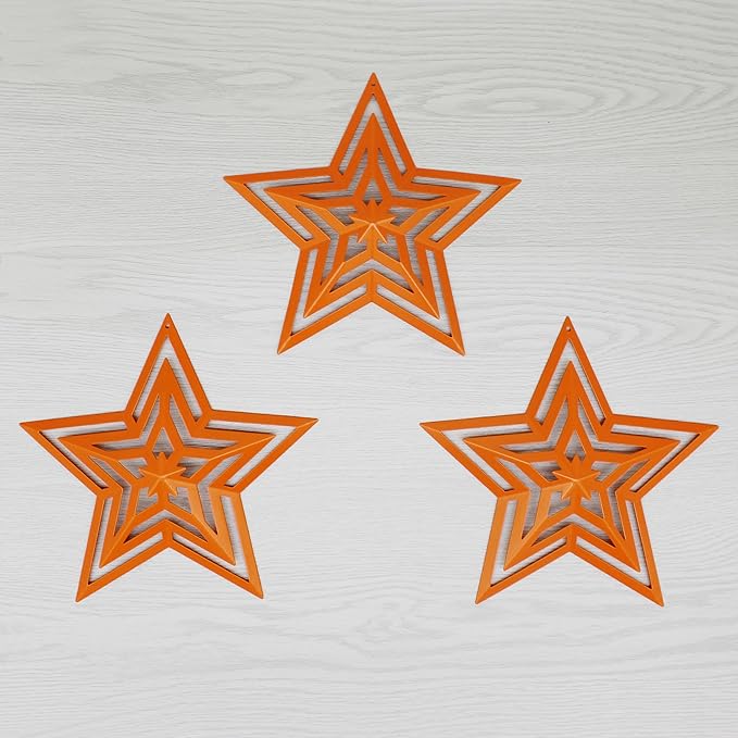 CVHOMEDECO. Primitives Rustic Antique Vintage Gifts Cut-Outs Metal Barn Star for Wall/Wreath/Door Decor, 8-Inch, Set of 3.(Orange)