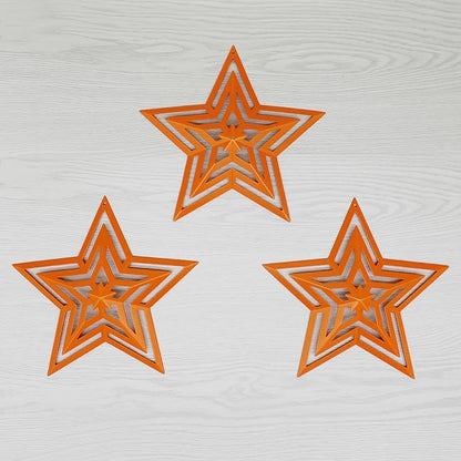CVHOMEDECO. Primitives Rustic Antique Vintage Gifts Cut-Outs Metal Barn Star for Wall/Wreath/Door Decor, 8-Inch, Set of 3.(Orange)