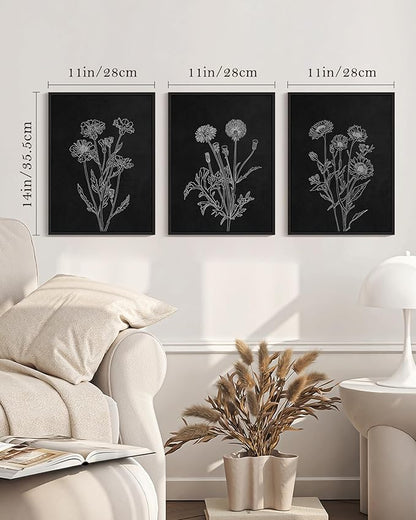 Drsoum Black White Flower Wall Art Vintage Minimalist Floral Wall Hanging Decor Bohemain Botanical Prints Artwork for Office Dining Room Hallway 11x14in Black Framed