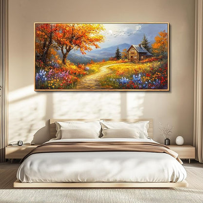 FUHAIHUA Wood Framed Canvas Wall Art For Living Room Wall Decor For Bedroom Office Wall Decoration Reddish Orange Tree Paintings Farmhouse Pictures Artwork Room Aesthetic Home Decor 20x40 In