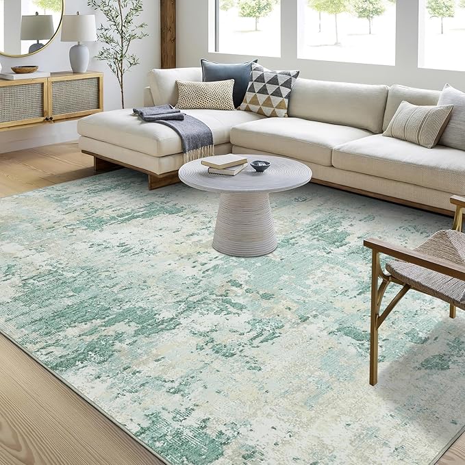 ROYHOME Modern Abstract Area Rug 6x9 Non Slip Non Shedding Rug Low Pile Stain Resistant for Bedroom Living Room,Green