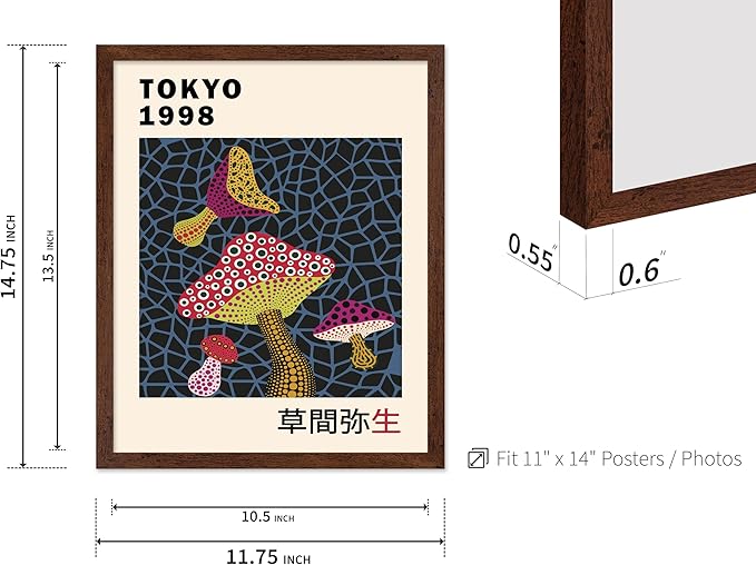 Poster Master Vintage Poster - Retro Pop Art Print - Gift for Artist, Friend - Infinity Mushroom, Tokyo, Colorful, Modern, Abstract - Wall Decor for Home, Office, 11x14 Brown Framed