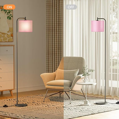 SIBRILLE Floor Lamp with Linen Shade, Dimmable Tall Standing Lamp with Remote Control & 3 Color Temperatures, Modern Corner Floor Lamps for Living Room Bedroom Office, 9W LED Bulb Included