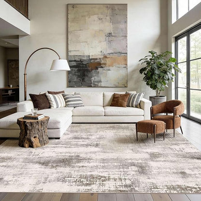 Rugxara Area Rugs 8x10,Grey Tapue Rugs for Living Room,Modern Abstract Washable Rugs for Bedroom Dining Room, Non-Slip Foldable Thin Indoor Carpet Stain Resistant(Beige Taupe)