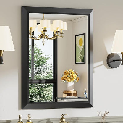 Briivue 24x30 Inch Black Bathroom Mirror for Wall, Thick Metal Framed Rectangle Mirrors for Over Sink, Bedroom, Living Room, Entryway, Anti-Rust, HD Tempered Glass