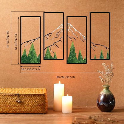 ruelen 4 Pcs Metal Mountain Forest Snow Mountain Wall Decorations，Abstract Minimalist Line Drawing Colorful Mountains Wall Art Home Decor for Living Room Bathroom Bedroom Office（Green，Small）