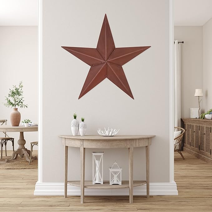 CWI Gifts Metal Barn Star - 36 inch Galvanized Hanging Star - Farmhouse Wall Decor - Burgundy