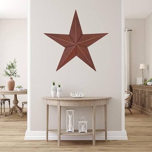 CWI Gifts Metal Barn Star - 36 inch Galvanized Hanging Star - Farmhouse Wall Decor - Burgundy