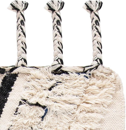 SAFAVIEH Kenya Collection Accent Rug - 4' x 6', Ivory & Black Blue, Hand-Knotted Moroccan Tribal Tassel Wool, Ideal for High Traffic Areas in Entryway, Living Room, Bedroom (KNY905A)