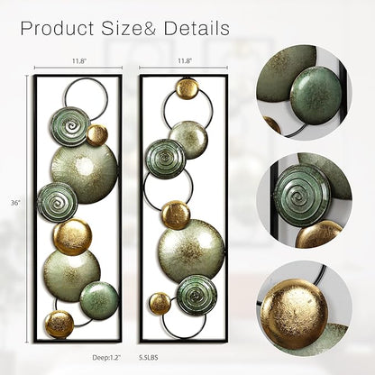 LuxenHome 2 Pieces Metal Wall Art, 36" x 12" Multi-Color Circles Abstract Rectangular Metal Wall Decor, Minimalist Wall Décor for Home, Living Room, Bedroom, Dining Room