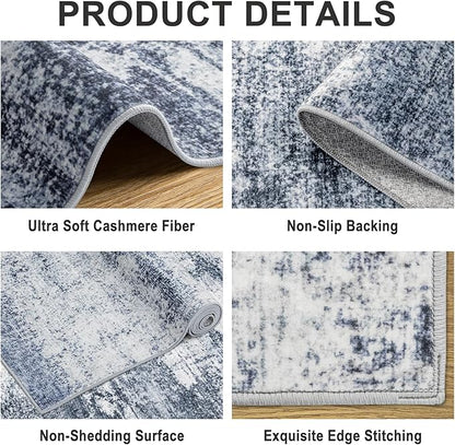 Area Rugs Living Room Rug - 5x7 Washable Modern Abstract Soft Neutral Non-Slip Carpet Large Indoor Floor Thin Carpets for Bedroom Dining Room Farmhouse Nursery Home Office Grey Blue
