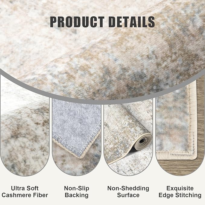Washable Area Rug 3x10 Entryway Rug: Washable Modern Abstract Soft Thin Rug Indoor Floor No Slip Carpet for Bedroom Dining Room Farmhouse Nursery Home Office - Brown Grey
