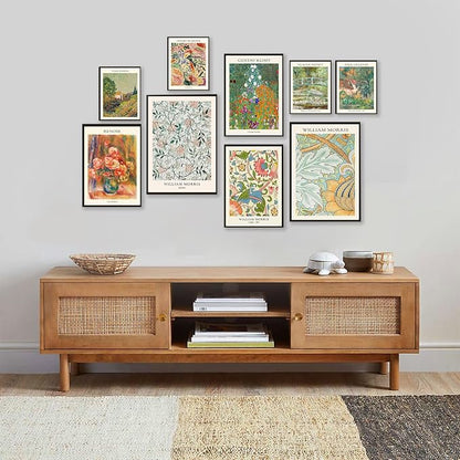 Vintage Eclectic Wall Art Prints Set of 9, Abstract Eclectic Wall Decor Matisse William Morris Van Gogh Monet Maximalist Famous Artist Painting Pictures, Trendy Maximalism Poster for Aesthetic