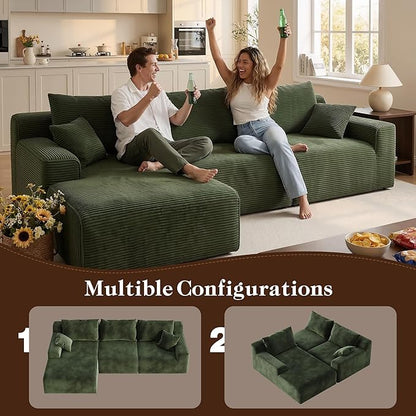 Homkdom L-Shaped Cloud Boneless Couch with Deep Seat, Modular Sectional Sofa with Oversized Chaise, 6 Layouts Combination for Living Room, Apartment, No Assembly (Green, Left Chaise)