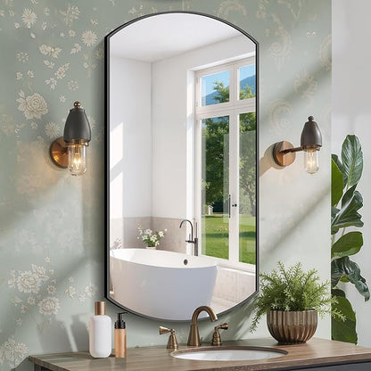 COFENY Bathroom Mirror, 24x48 Inch Black Oval Wall Mounted Mirror with Thin Metal Frame, Modern Bathroom Vanity Mirrors for Over Sink, Entryway, Living Room, Bedroom