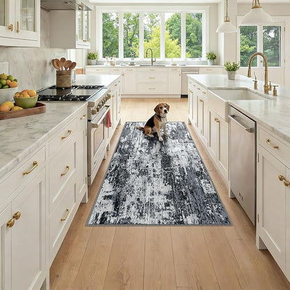 RELEANY Washable Area Rugs 3x6 Non-Slip Modern Abstract Soft for Living Room Entryway Bedroom Nursery, Print Pattern, Black Navy Blue Gray