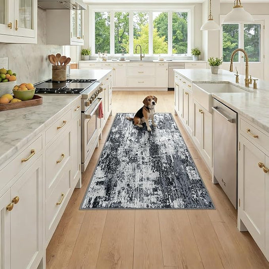 RELEANY Washable Area Rugs 3x6 Non-Slip Modern Abstract Soft for Living Room Entryway Bedroom Nursery, Print Pattern, Black Navy Blue Gray