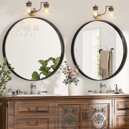 Suidia 30" x 30" Bathroom Mirror, Bathroom Vanity Mirror Metal Framed, Wall-Mounted Mirrors for Bedroom, Living Room, Entryway, Hallway, Black, Round Style
