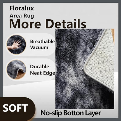 Floralux Shag Rug 5x7 for Living Room, Tie-Dyed Dark Grey, Soft Fluffy Area Rug, High-Pile Plush Indoor Carpets for Bedroom, Playroom, Nursery