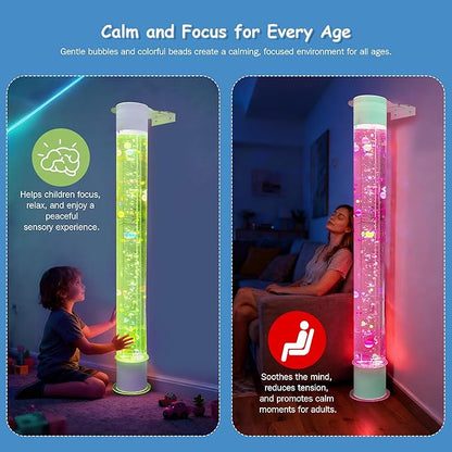 6FT Floating Balls & Colorful Beads Bubble Tube – Color-Changing LED with Remote & App, Works with Multiple Wireless Controllers, Sensory Night Light with Wall Bracket for Home & Therapy Rooms