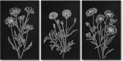 Drsoum Vintage Boho Botanical Flower Wall Art Framed Retro Floral Wall Prints Wildflower Neutral Rustic Bohemain Artwork Kitchen Bedroom Ready to Hang 24x36in Black Framed