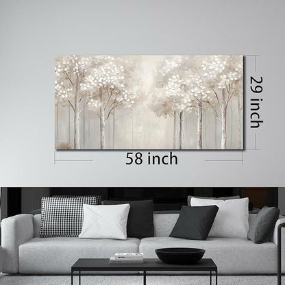 ANCXWOTER Large Forest Wall Art for Living Room White Misty Birch Tree Picture for Bedroom Office Modern Landscapes Canvas Prints Ready to Hang 29x58 Inch