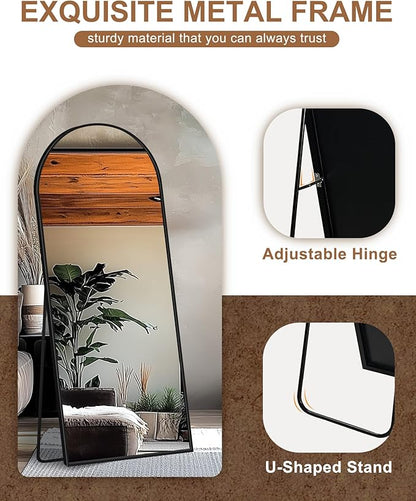 Delma Full Length Mirror, Large Floor Mirror for Wall, Bedroom, Bathroom, Living Room with Aluminium Frame (Stand, Arch 70x30, Black)