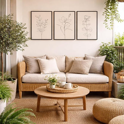 CHTEXA Minimalist Botanical Wall Art Set Of 3 Framed Canvas Prints Neutral Beige Plant Line Art Decor For Living Room Bedroom Bathroom Office 16x24 Inch