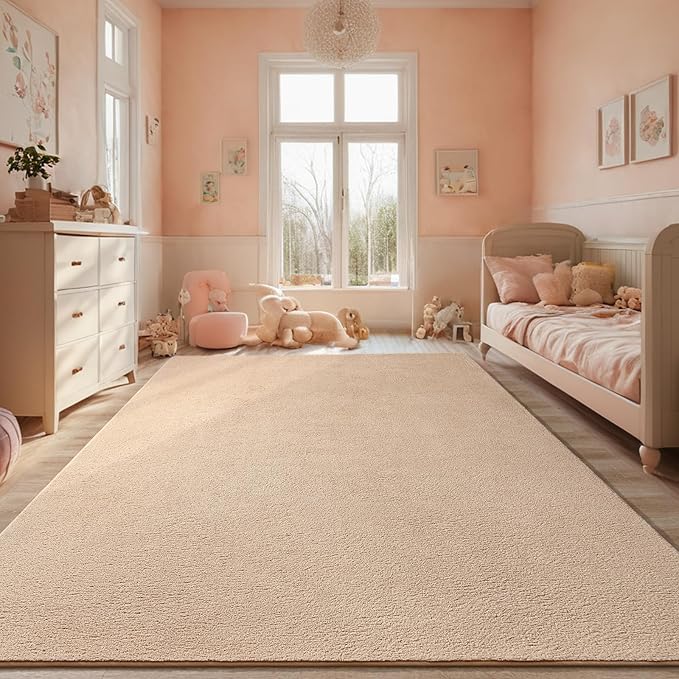 Rugs for Bedroom Living Room, 4x6 ft Beige Area Rug, Washable Memory Foam Indoor Carpet, Modern Aesthetic Minimalist Non-Slip Carpets for Boys Girls Adults Home Decor