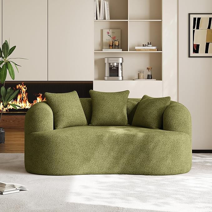 68.5" Loveseat Sofa for Living Room, Modern Luxury Plush Chenille Extra Deep Seat Curved Cloud Floor Couch with 3 Throw Pillows for Small Spaces, No Assembly Needed, Sage Green