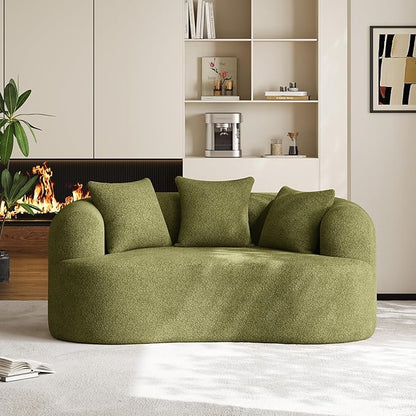 68.5" Loveseat Sofa for Living Room, Modern Luxury Plush Chenille Extra Deep Seat Curved Cloud Floor Couch with 3 Throw Pillows for Small Spaces, No Assembly Needed, Sage Green