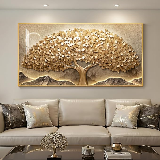 Large Framed Gold Tree of Life Wall Art for Living Room, Modern Contemporary Golden Tree Painting Prints Artwork for Walls, Luxury Elegant Picture for Bedroom Kitchen Hallway Office Wall Decor, 30x60