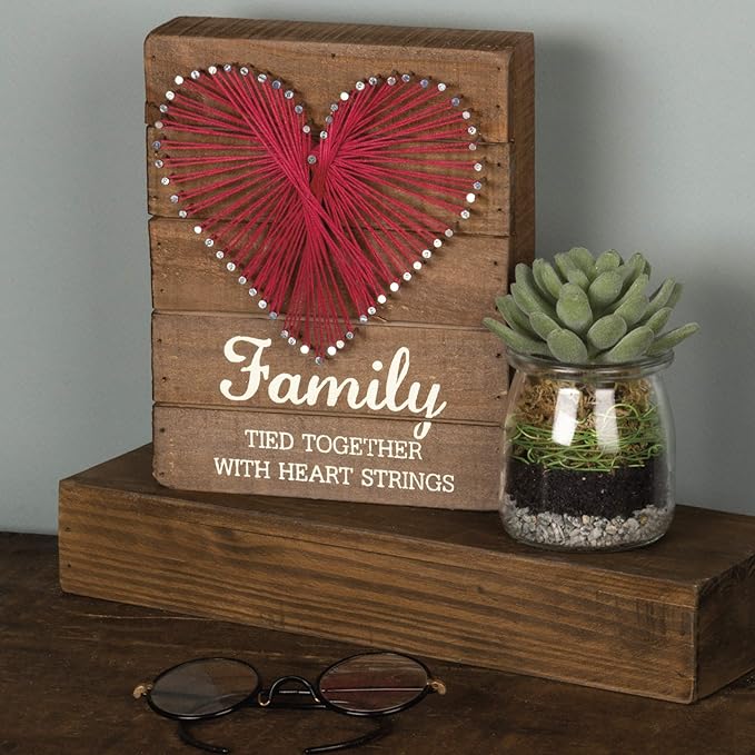 Primitives by Kathy Distressed Wood Slat Sign - 'Family Tied Together' with Hand-Strung Heart, Wall Art & Desk Decor for Home