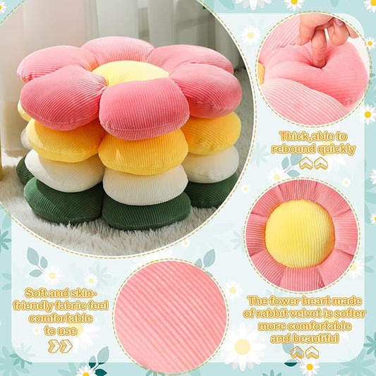 Coume 4 Pcs Flower Pillows 15" Plush Flower Shaped Pillows Daisy Floor Throw Cute Seat Cushion for First Day of School Bed Sofa Couch Chair Office Room Back to School Classroom Decor(Bright Colors)
