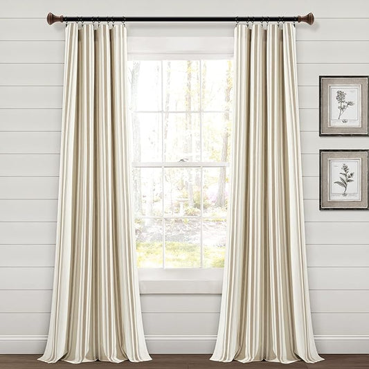 Lush Decor Farmhouse Stripe Yarn Dyed Eco-Friendly Recycled Cotton Window Curtain Panel Pair, 42" W x 95" L, Neutral - Classic Modern Rustic Charm - Eco Friendly Cotton Fabric