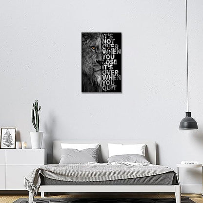 Lion Head Prints Canvas Inspirational Wall Art Black and White Animal Posters Motivational Quote Pictures for Bedroom Dorm Room Office Decor Framed Ready to Hang28x44inches