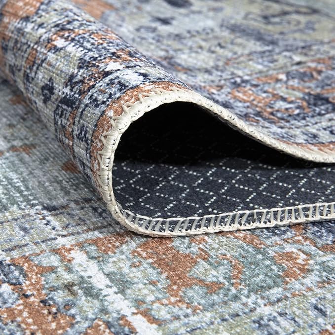 Bloom Rugs Washable Non-Slip 10 ft Runner - Peach/Blue Traditional Runner for Entryway, Hallway, Bathroom, and Kitchen - Exact Size: 2.5' x 10'