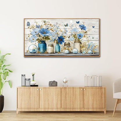 Wapluam Floral Wall Art for Living Room,Wall Art Bedroom,Elegant Flowers Painting Prints,Still Life Vintage Wall Decor,Farmhouse Framed Artwork for Bathroom Dining Room Home Office Decoration 20x40 In