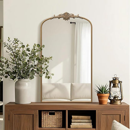 Besdomus Vintage Gold Arched Mirror: 24"x42" French Large Arch Gold Antique Wall Mounted Mirror - Traditional Ornate Home Decor for Entryway/Fireplace/Bathroom - Idea for High-Income Homemakers