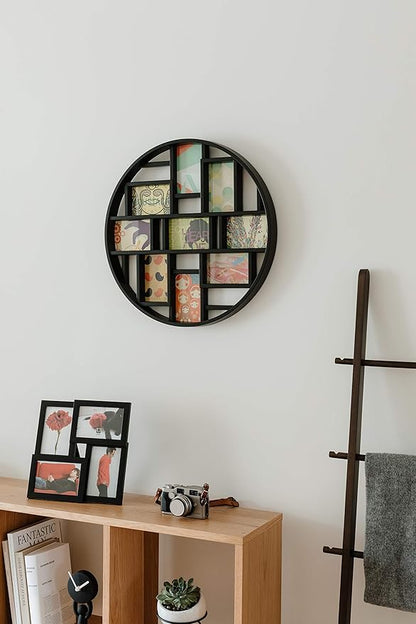 Umbra Luna Collage Picture Frame Holds Nine 4x6 Photos, Large 22-Inch Diameter, Black