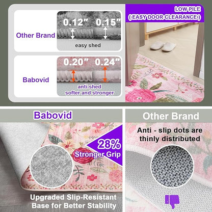 Pink Area Rugs 10x14 for Living Room, Non Slip Machine Washable Floral Rugs, Low Pile Lightweight Large Rug for Bedroom, Dining Room, Home Office