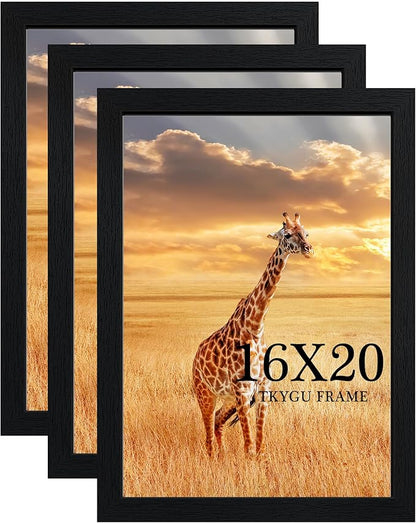 16x20 Picture Frame Set of 3, Wooden Frame Black for 16x20 Inch Poster Photo with Durable Shatter Resistant Plexiglass,Wall Gallery Poster Photo frame 20 by 16 Frame for Wall best gift